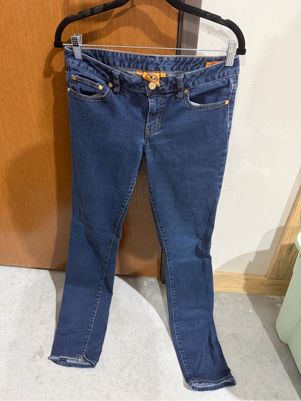 Tory Burch Deep Indigo Skinny Jeans with Gold-Tone Accents